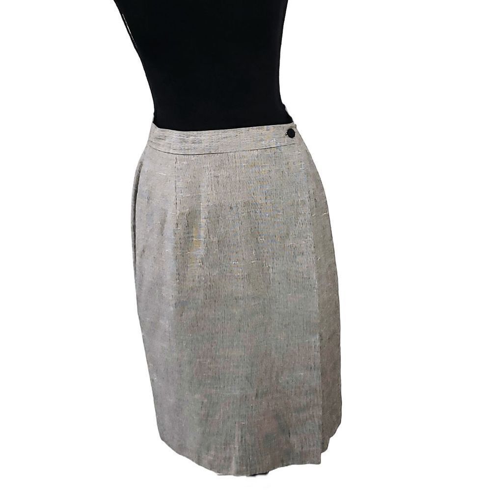 Chaus Black White Checked Linen Blend Faux Wrap Around Skirt Size 10